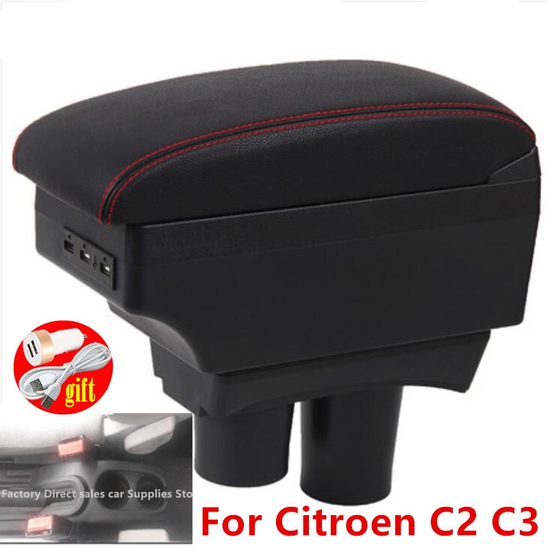 Accoudoir de Citroën C2, C3 Muni d'un Boîtier et d'une Prise USB, Double Niveau, Modifiable, Accessoires du Modèle Automobile C2