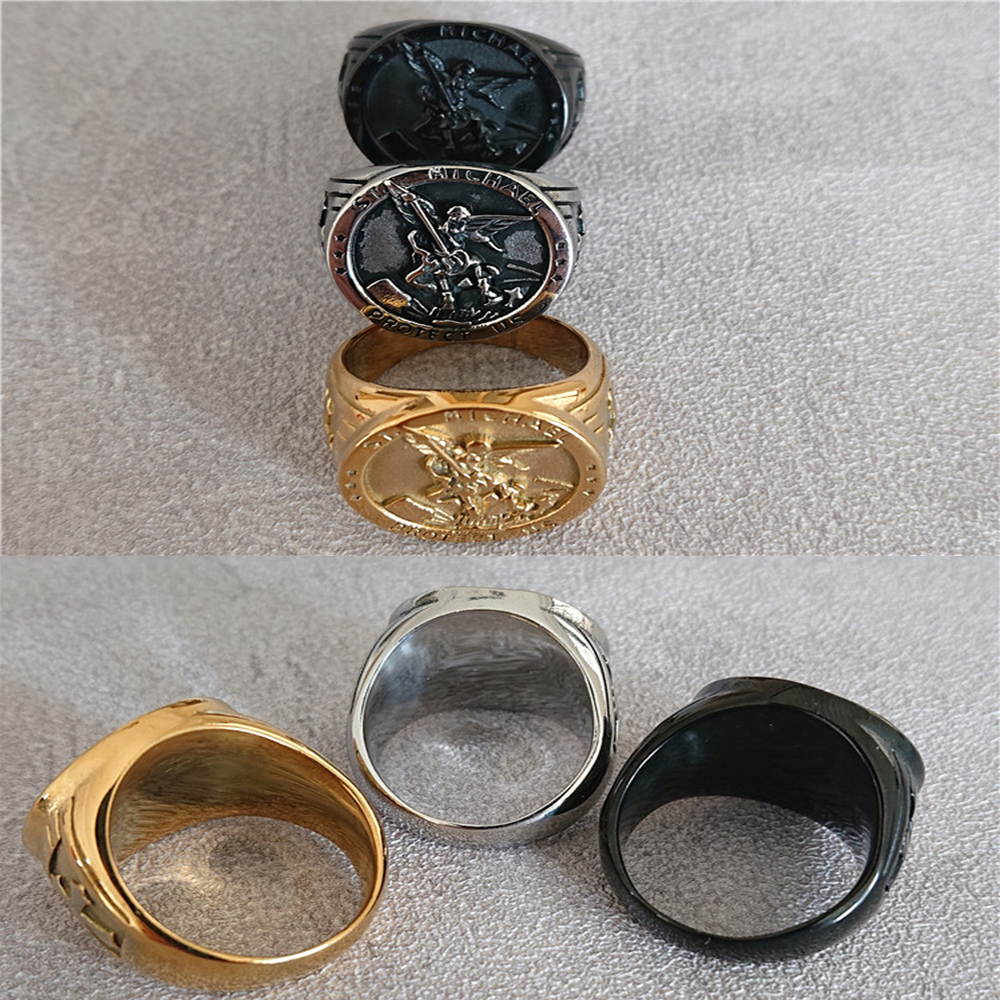 Anello da uomo in acciaio inossidabile con croce di guerriero di angelo della guerra santa anello da uomo in acciaio inossidabile accessori religiosi cattolici di nuova moda misura 7-12