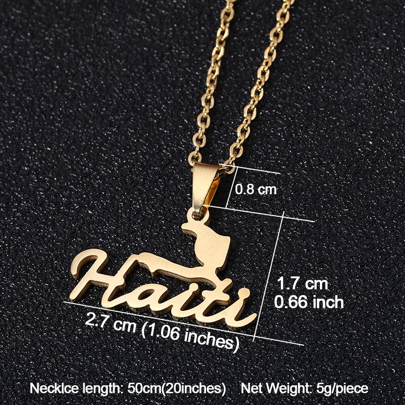 North America Small Size HAITI Map pendant Necklace Gold color Stainless steel country Map Women Jewerly