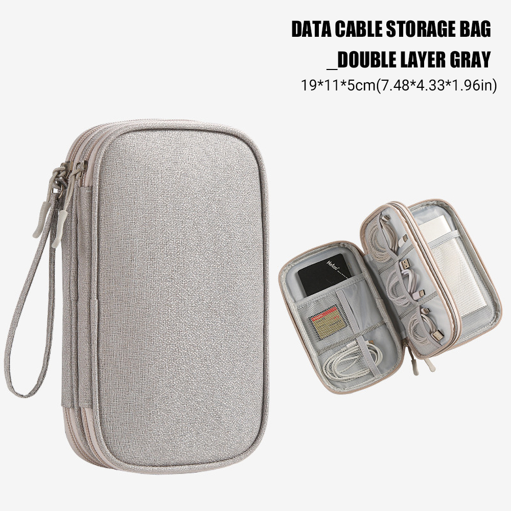 Sac de rangement de voyage pour cordon de câble, sac de rangement de câble de données de chargeur USB, étui de transport Portable étanche, sac de rangement multicouche: WHITE
