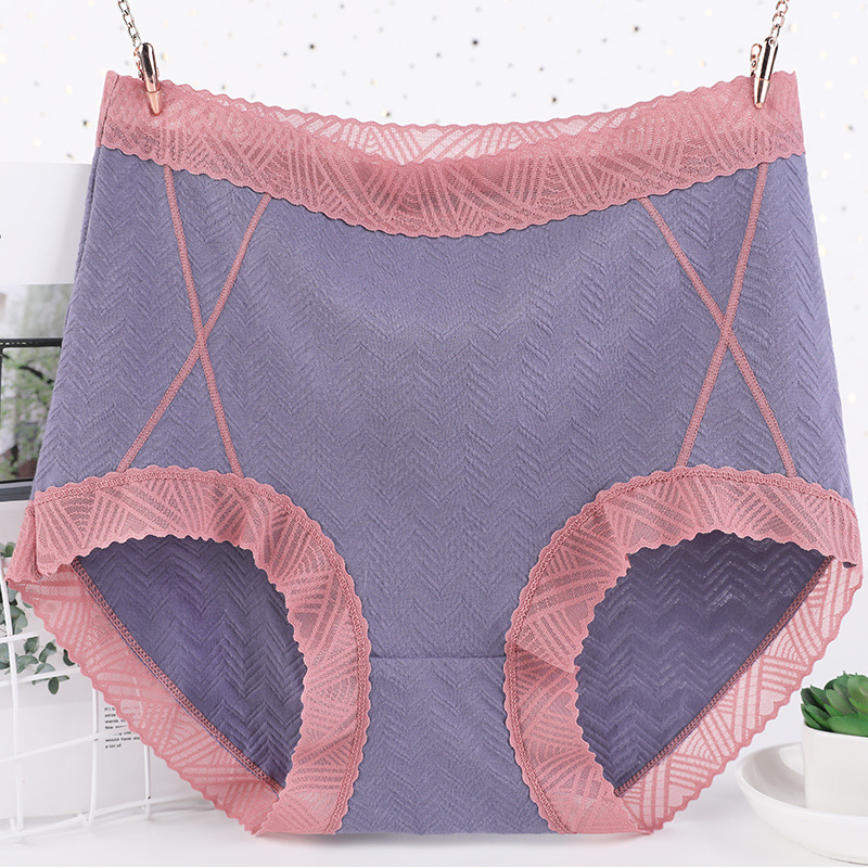 Bragas de algodón de Xl-6xl, ropa interior para mujer, bragas sexis de encaje de talla grande, pantalones cortos sin rastro de cintura alta, bragas de lencería femenina: XXXL / Castaño