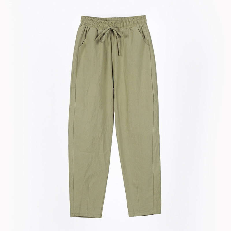 Pantalones bombachos de algodón para mujer, pantalón informal, holgado, liso, hasta el tobillo, coreano, con bolsillo elástico, para verano y otoño
