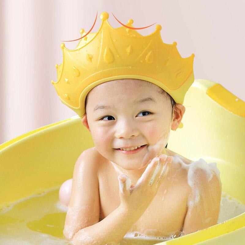 Gorro de ducha para bebé con corona ajustable, gorro de baño para lavar el pelo, protege a los niños, impermeable, evita que el agua entre en las orejas