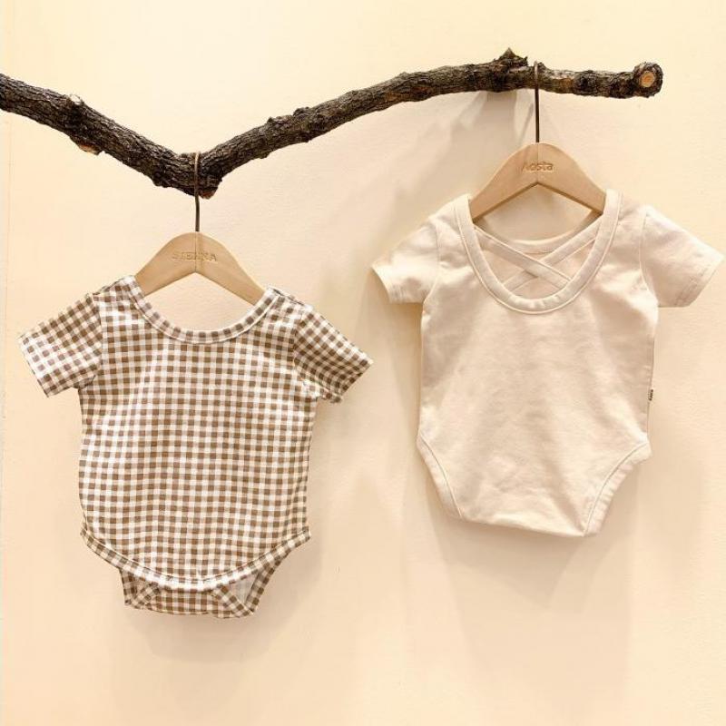 2022 estate nuovi vestiti per neonati in morbido cotone tuta a maniche corte per bambini Cute Boys Girls Plaid tuta Toddler tutina 0-24M