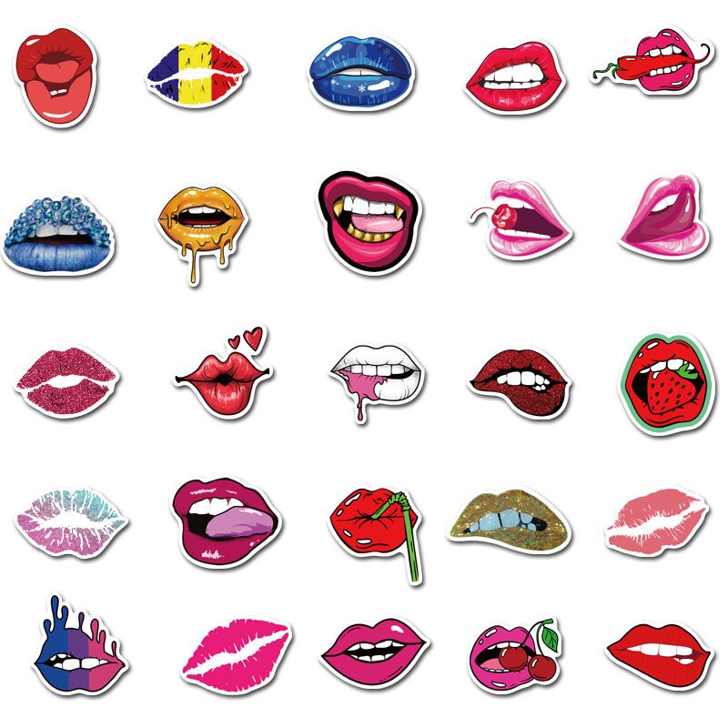 50pcs/lot Girl Sexy Lips Stickers Decor Laptop Wall Water Bottle Luggage Suitcase Guitar Waterproof PVC Sticker Decal