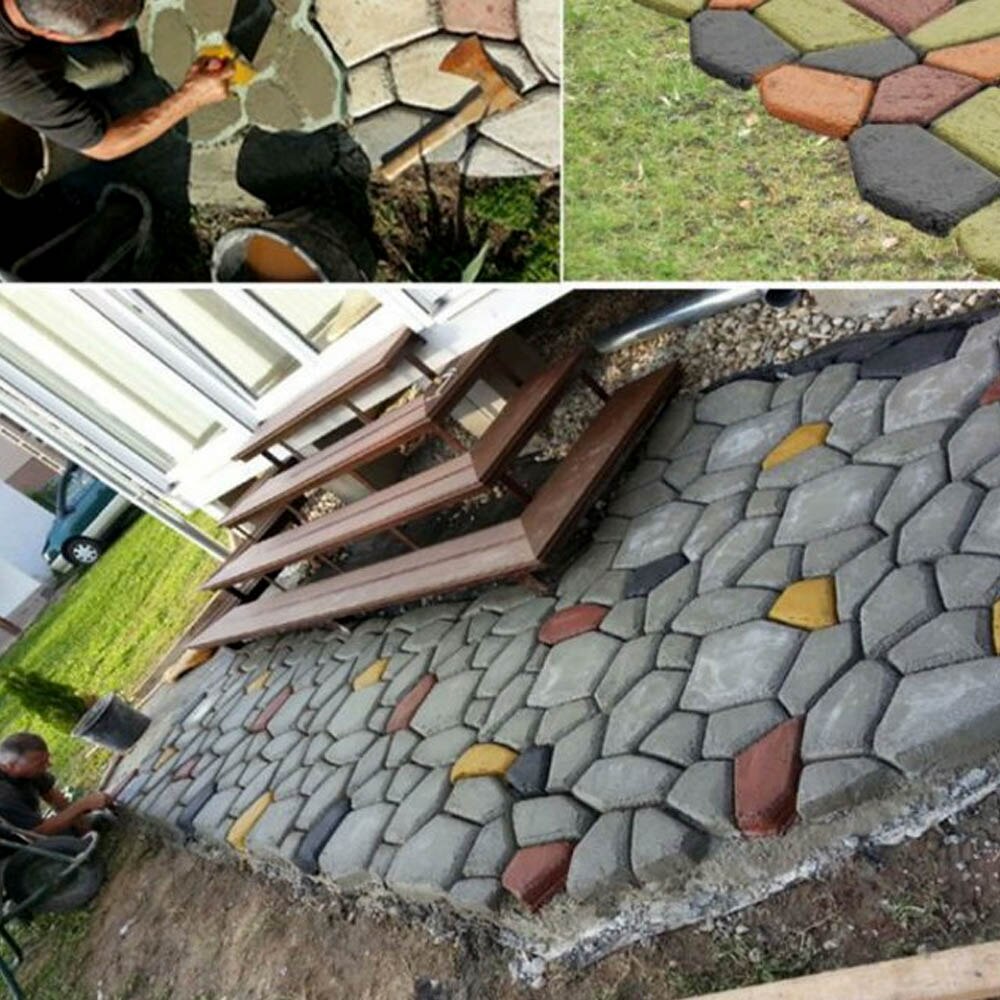 Plastic DIY Garden Pavement Mold Maker Walk Brick Stone Road Concrete Mold for Walkway Pathway Flooring Paving 35x35x3.6cm