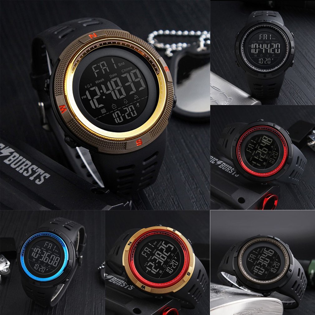 Outdoor Men's Multifunctional Sports Electronic Watch Chrono Countdown Waterproof Luminous Digital Wrist Watch