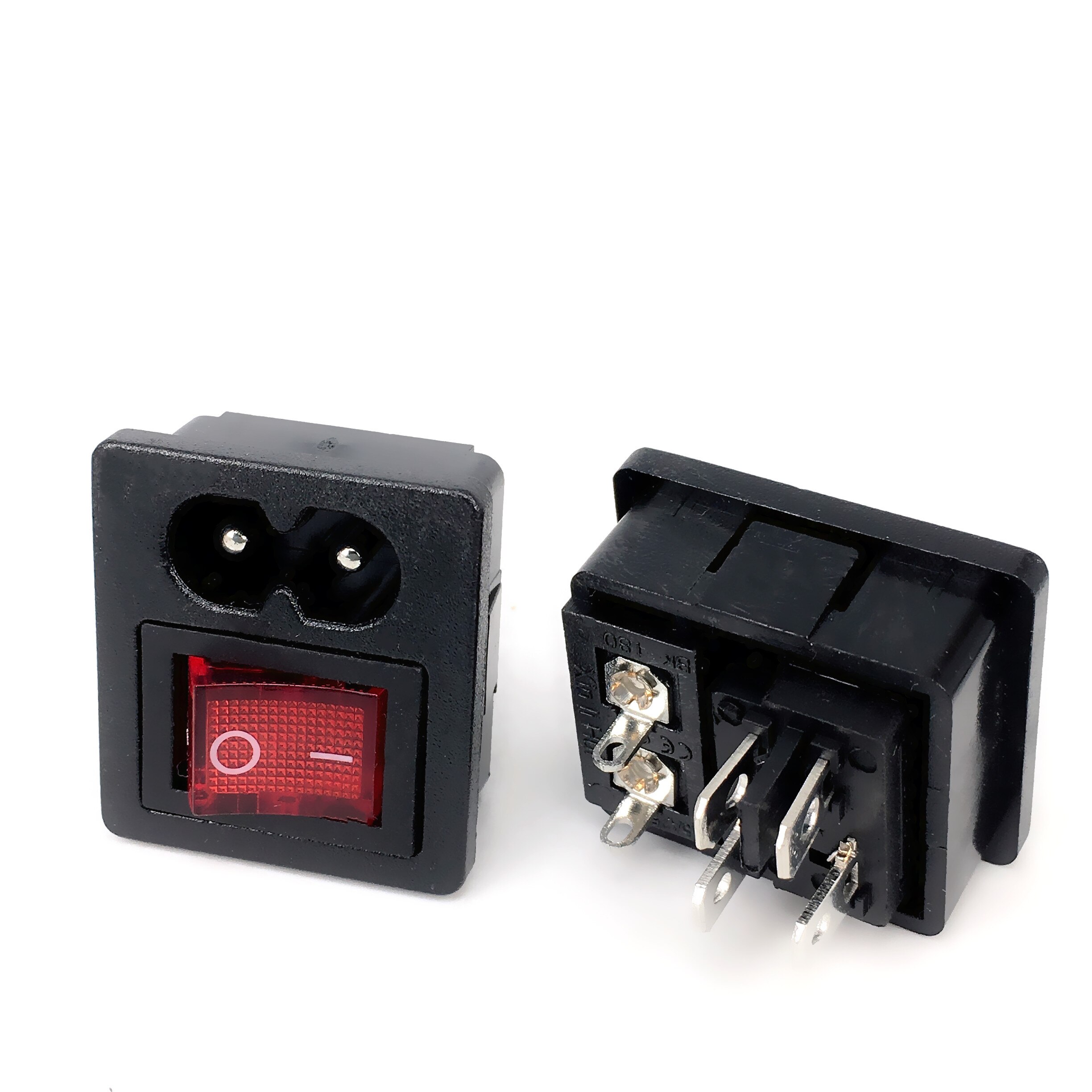 10pcs/lot AC 2.5A 250V IEC 320 C8 Power Cord Inlet Socket receptacle With ON-OFF Red Light Rocker Switch for Computer Amplifier
