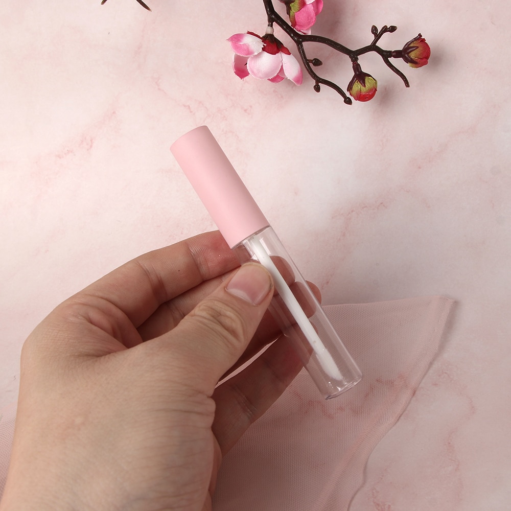 Tubo vacío de brillo de labios redondo, 1 unidad de 10ml, con aplicador de varita, lápiz labial de plástico rellenable, frascos de bálsamo labial, contenedor DIY