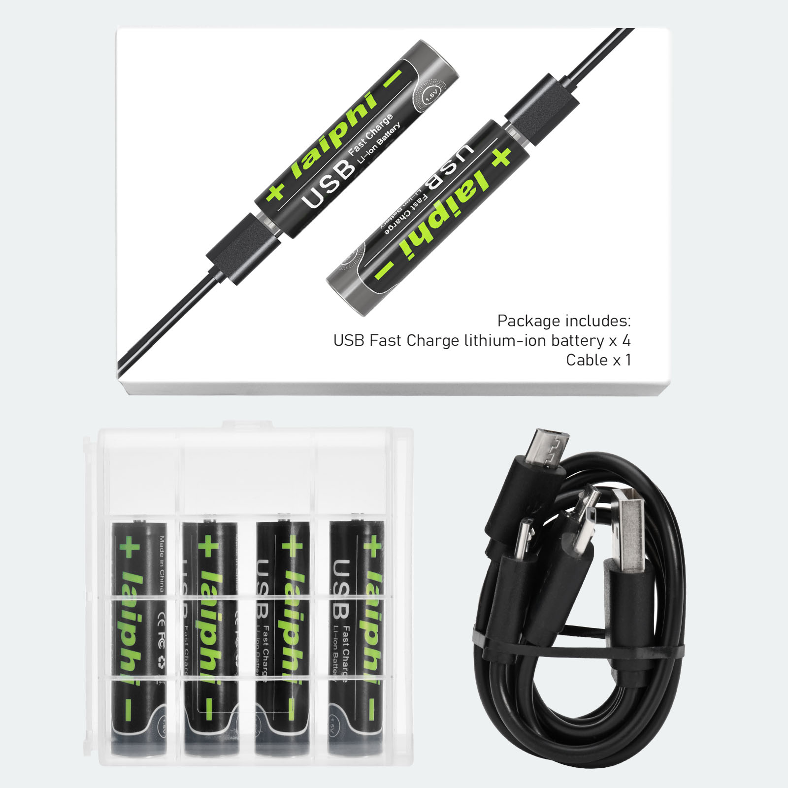 laiphi USB wiederaufladbar1,5 V Lithiumbatterie Pile1,5 V AA USB C wiederaufladbarer Akku, 4-in-1-Kabel, AA 3000 mWh AAA 1110 mWh: Lila