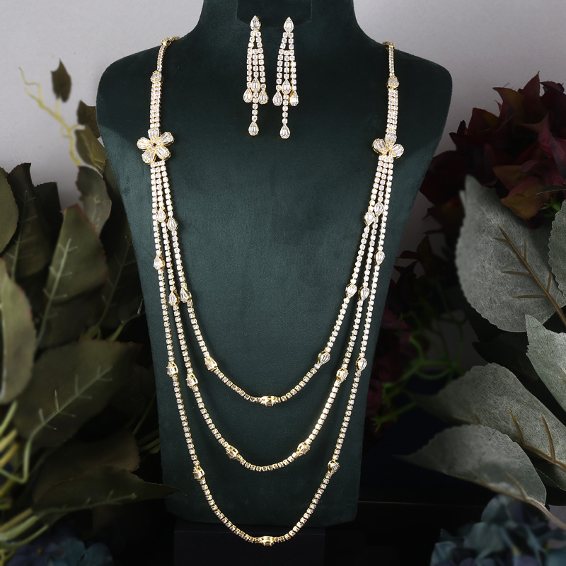 Janekelly set di gioielli completi di zirconi da sposa 2 pezzi per feste da donna, set di gioielli da sposa in cristallo di lusso Dubai Nigeria CZ: Luce di Colore Giallo Oro