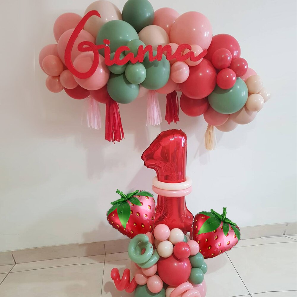 1set Strawberry Theme Aluminum Film Balloon 32Inch Red Number Balloons Garland Kit for Girl 1st Birthday Party Decroation Globos