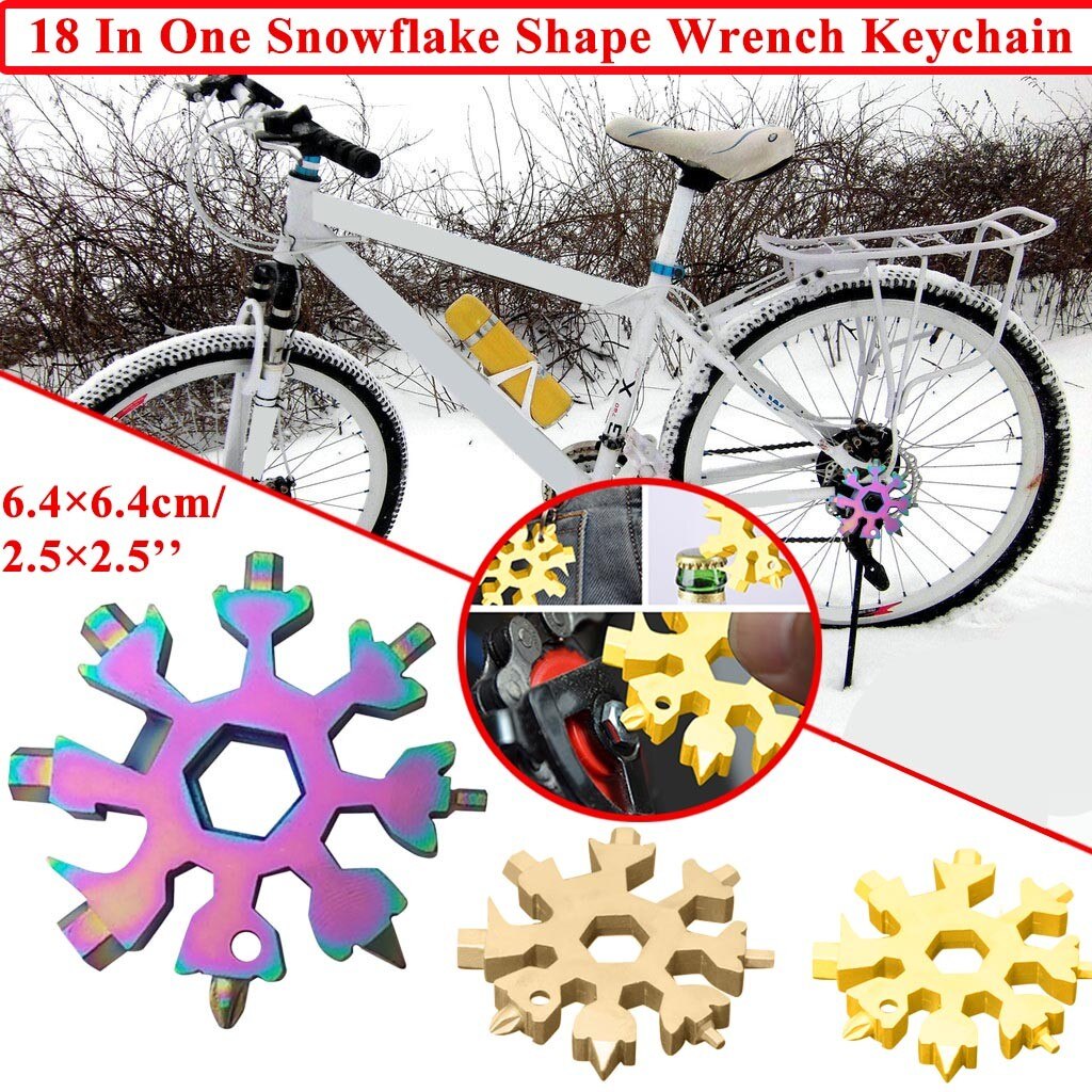 Portable 18 In 1 Mini Snowflake Multi Pocket Tool Spanner Hex Wrench Multipurpose Camp Survive Outdoor Hike Key Ring Key Chain