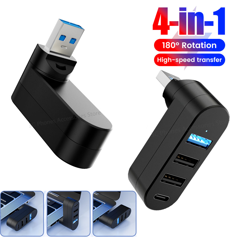 Obrotowy HUB USB USB3.0 2.0 Typ C Rozdzielacz USB 4 porty Wielokrotny ekspander do komputera Laptop MacBook U Disk Transfer danych