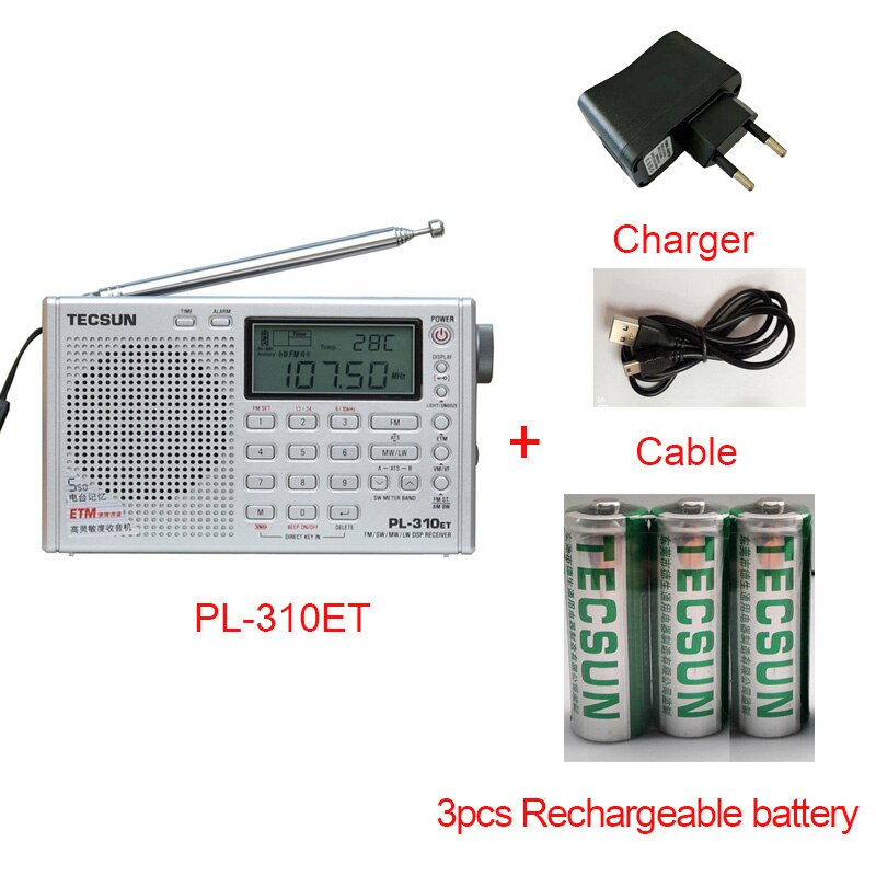 TECSUN PL-310ET FM AM MW SW LW DSP Ontvanger WERELDONTVANGER Kortegolf RADIO Digitale Demodulatie Stereo Radio Receiver: Sliver all set