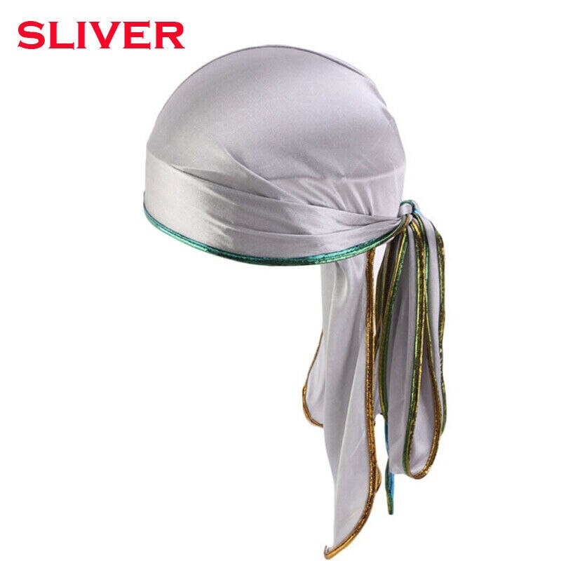 Novedad Unisex hombres mujeres Casual seda satén Bandana sólido turbante accesorios para la cabeza: Plata