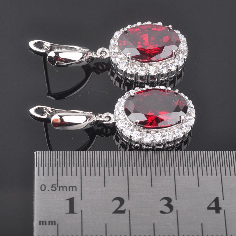 Klassische Rote Zirkon frauen Silber Farbe Kostüm Schmuck Set Crytal Ohrringe Ring Halskette Set QZ0462