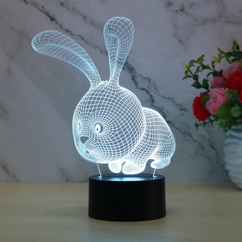 3D Nachtlampje Bunny Konijn Shape Kids Baby Tiener 3D Illusion Lamp Verlichting Decor.