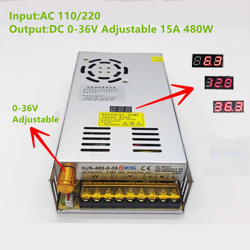 480W 15A 0-36V Adjustable Switching Power Supply HJS-480-0-36 DC voltage regulated SMPS with Digital Display 110/220VAC