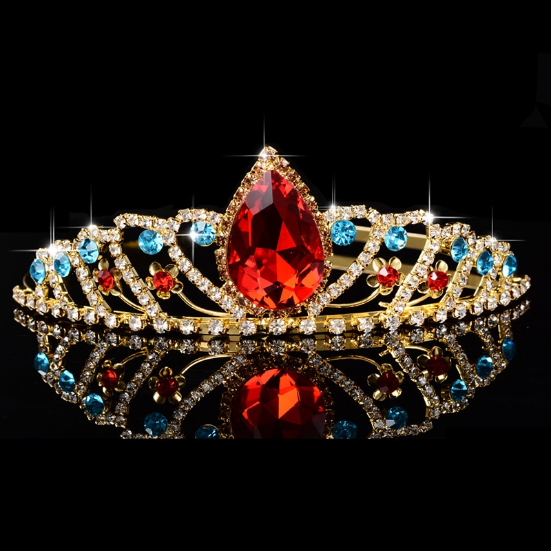 Duża królowa księżniczka korona Diadem zielony czerwony stras stroik głowa kryształowa tiara ślubne akcesoria biżuteria do włosów