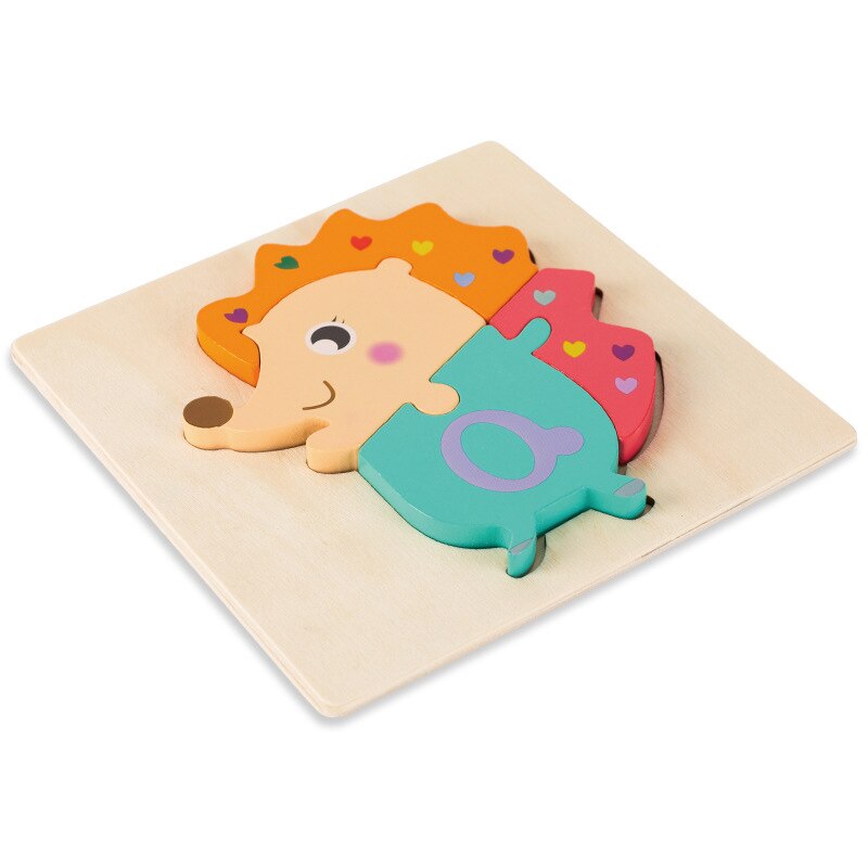 Baby 3D Wooden Puzzle Educational Toys Early Learning Cognition Cartoon Grasp Intelligence Puzzle Toys for Kids: hedgehog