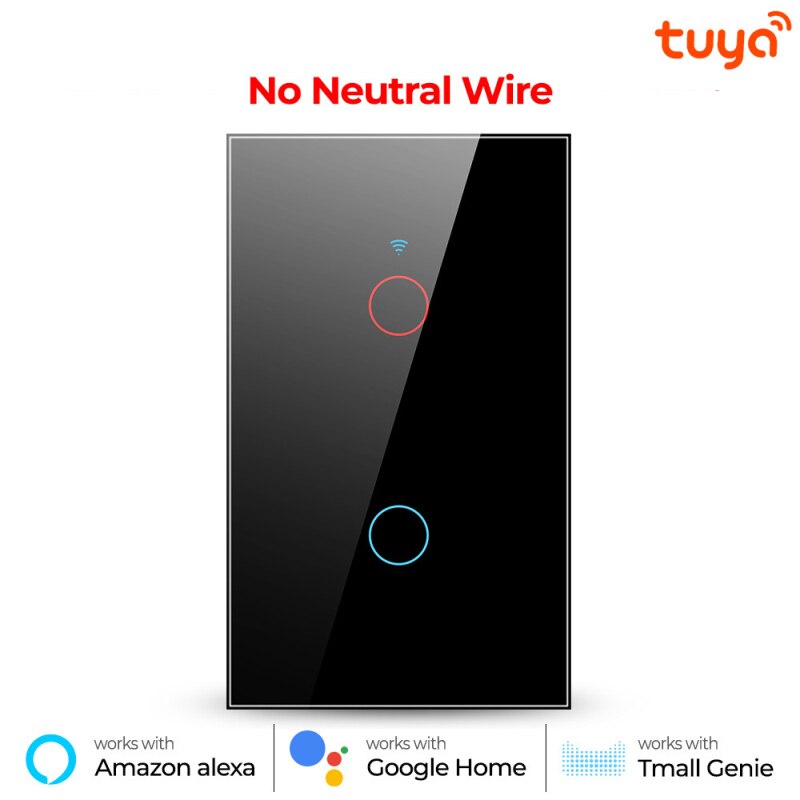 1/2/3 -fach tuya wlan-smart-touch-schalter für hausbeleuchtung, wandtaster, 120*72mm stück, kompatibel mit alexa und google home assistant, us-standard: Black 2 gang