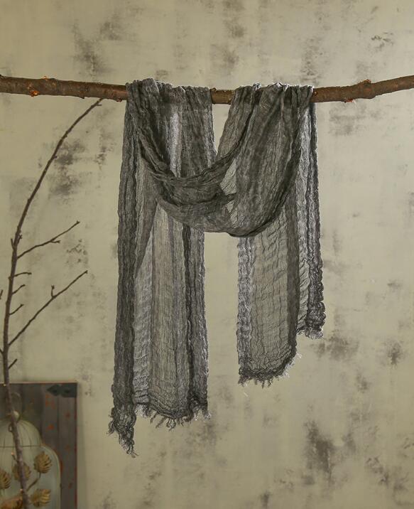 Japansk unisex stil vinter rynke tørklæde rent linned solider farve lange kvinder tørklæder sjal varme mænd tørklæde 60 x 180cm: Farve 6