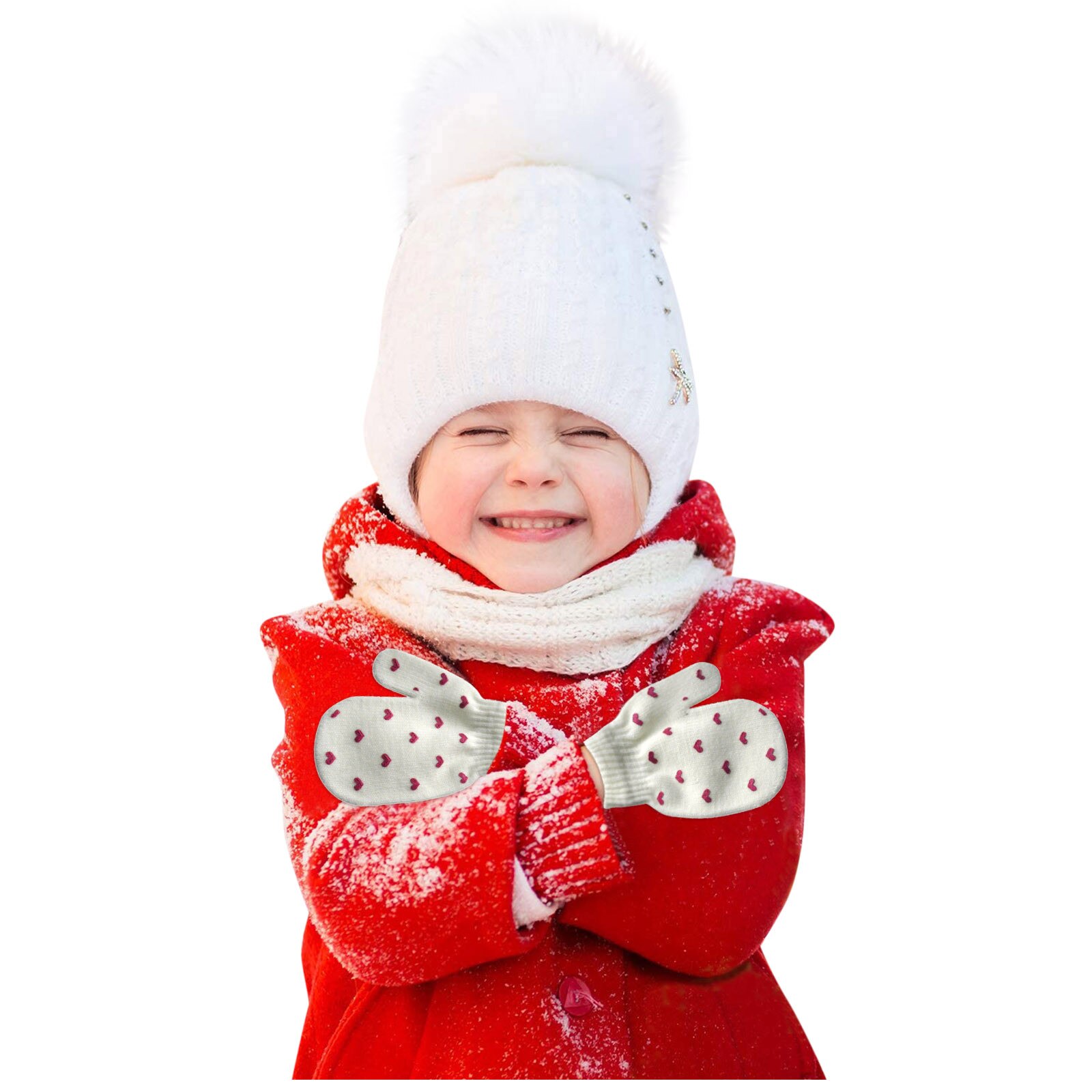 1 Paar Kids Jongens Meisjes Winter Liefde Hart Afdrukken Kleur Warming Gebreide Handschoenen Baby Accessoires Перчатки Voor Kinderen Wanten