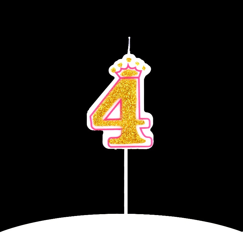 Cakelove 1Pcs Shinning Gold Pink/Blue Happy Birthday Number Candles 0-9 for Kids Adult Girls Birthday Party Crown Candles Cake: pink 4