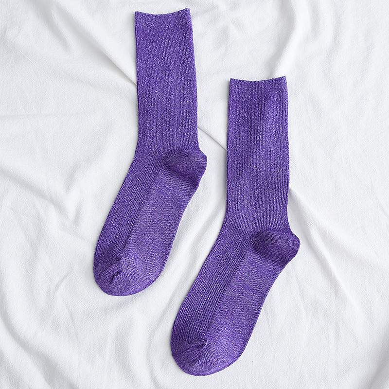 Helle funkelnde Damensocken, modische glitzernde glänzende Socken, süße süße goldene silberne Socken, Frühling und Herbst, atmungsaktive Socken: Lila