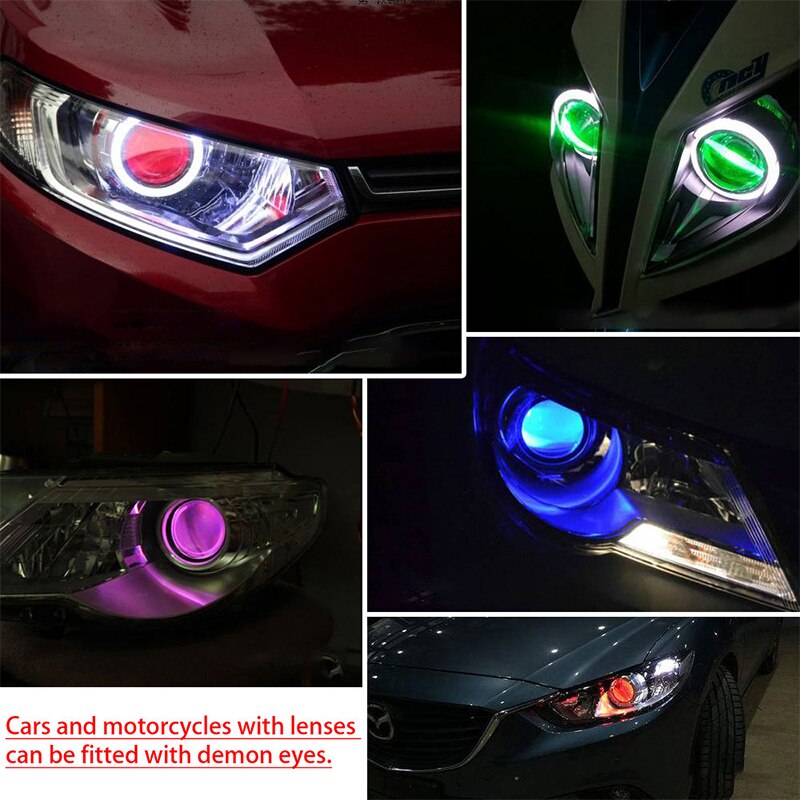 Projecteur de voiture yeux du diable, 2 pièces, lentille de projecteur 2.5-3.0 pouces 3528 15SMD LED DRL DC12V blanc rouge mauvais œil