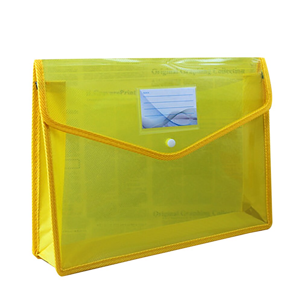 A4 Transparent Lightweight File Bag Portable Waterproof Folder Document Holder Large Capacity Button Storage School Test Paper: Yellow