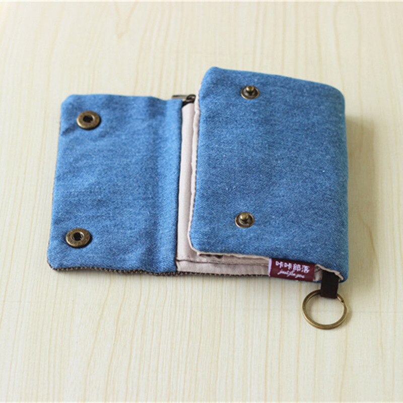 Beibaobao Women Cotton Fabric Short Wallet for Female Large Capacity Gray Blue Ladies Denim Multifunction Men Purse Mini