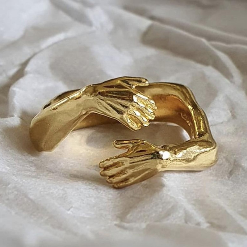 Îmbrățișare gotică mâinile musculare inele pentru femei bărbați inel cu manșetă deschisă reglabilă petrecere inele de cuplu de nuntă bijuterii vintage anillos bague: Aur 1