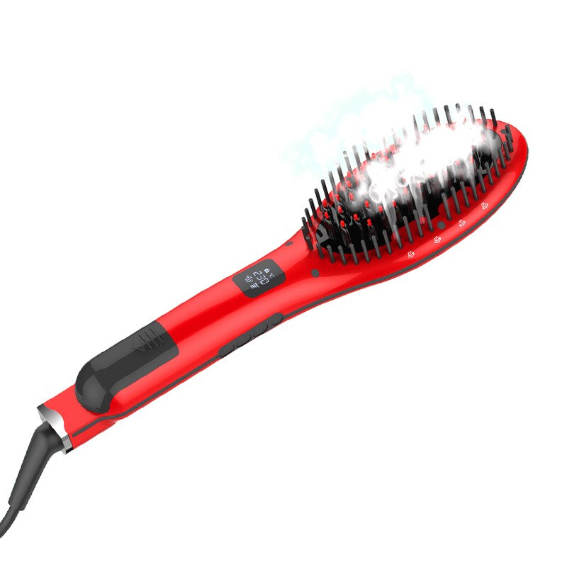 vapeur cheveux lisseur brosse électrique ionique cheveux redressage peigne en céramique chauffage 2 ans de garantie: Rouge / EU