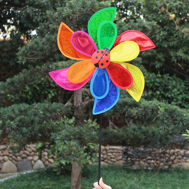 POFET Regenboog Windmolen – 18 Cm Diameter – Houten Stok – Kleurrijke Tuinornament – Voor Buitenspeelgoed, Feestdecoratie & Tuin – Incl. Eenvoudige Zelfmontage