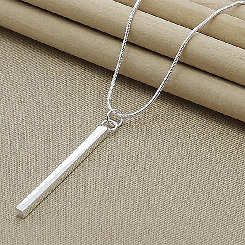 Collar con colgante de columna REDONDA/cuadrada de Plata de Ley 925 para mujer, cadena de serpiente de 18 pulgadas, joyería de compromiso para boda y