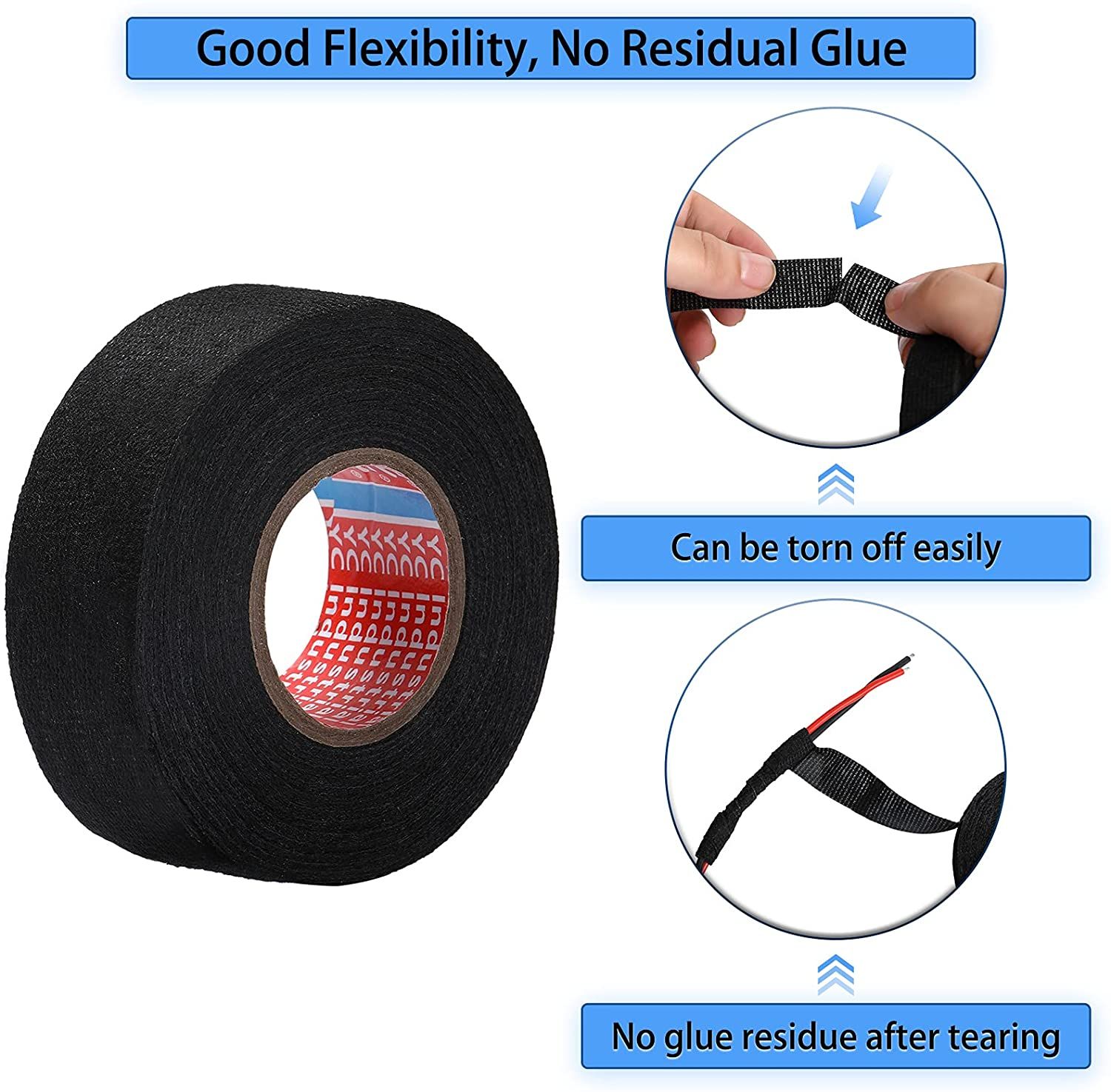 1 rotolo 15/25M larghezza 9/15/19/25/32MM nastro da imballaggio cavo fisso automobilistico resistente al calore cablaggio nastro adesivo tessuto in tessuto