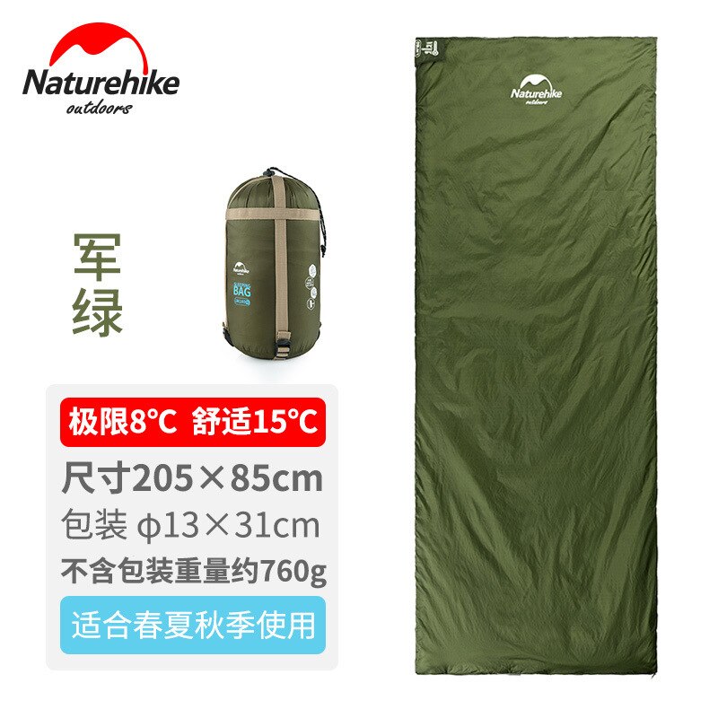 Naturehikecamping mini slaapzak envelop slaapzak ultralichte splicing outdoor fleabag 3 seizoenen reisslaapzak: Groen l