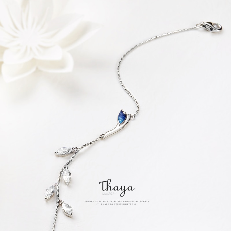 Thaya kinesisk stil perler armbånd 925 sterling sølv blå kran armbånd til piger specielle smykker