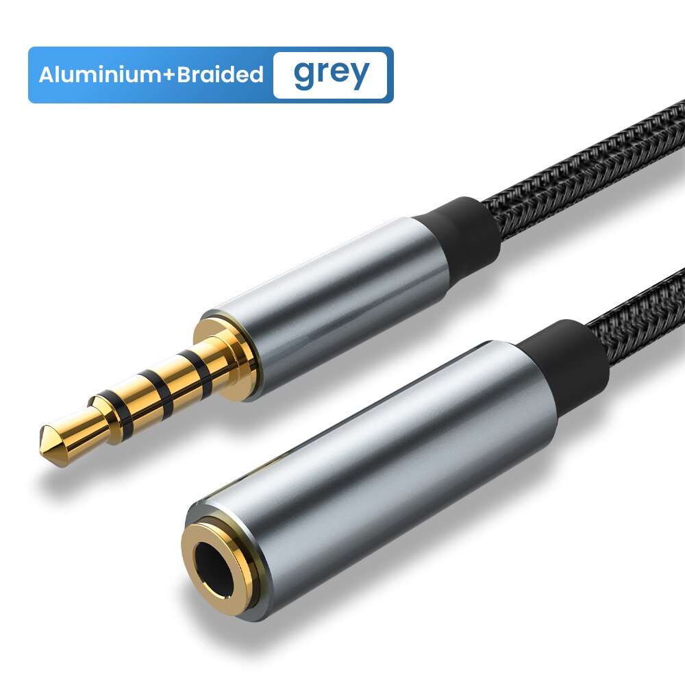 jack lydkabel 3.5mm aux lydkabel hann til hunn forlengelse aux kabel 3.5mm øretelefon lydforlengerledning til høyttaler 1m/2m: Grå / 5m