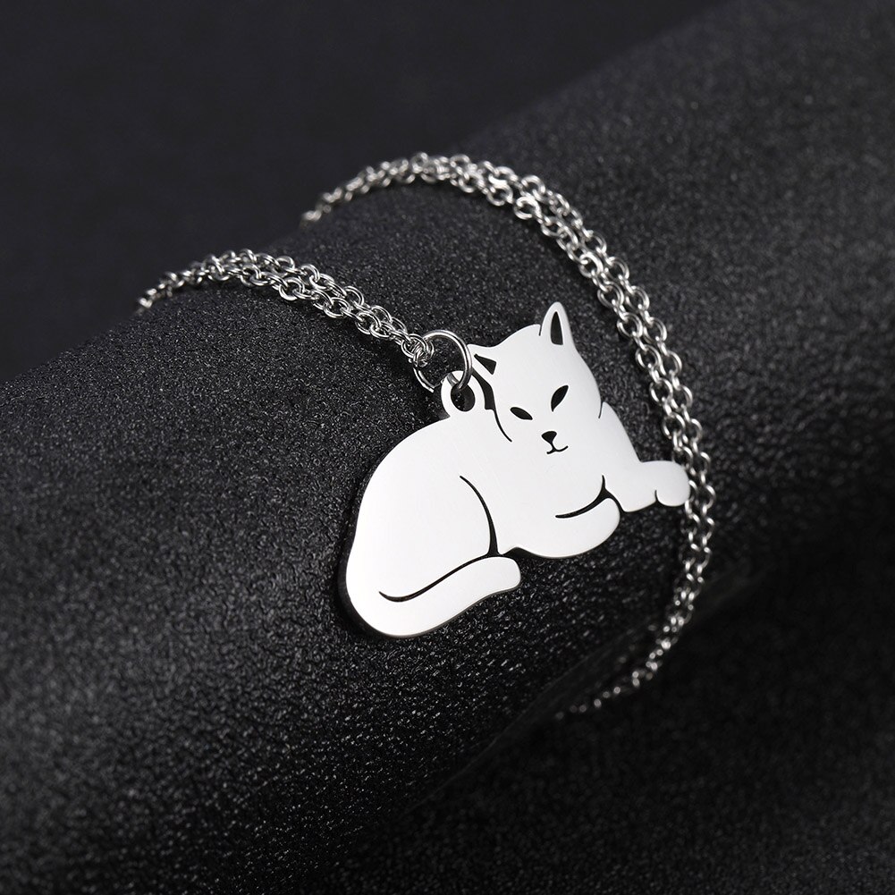 Skyrim – collier avec pendentif chat pour femmes et filles, chaîne dorée, en acier inoxydable, bijou à la , pour le cou, chaton, Animal,