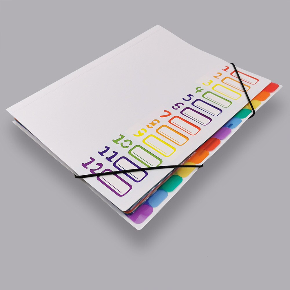 A4 12 Pages File Folders Rainbow Document Holder Organizer with Slash Pockets PP Material EM88