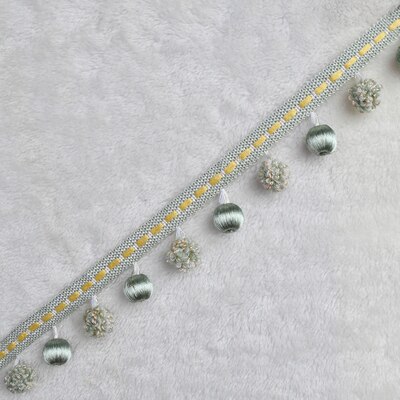3 meter/lot europeisk stil rayon spets tofs frans boll gardin soffa duk tillbehör pom spets trim gör det själv dekoration: B gråblå