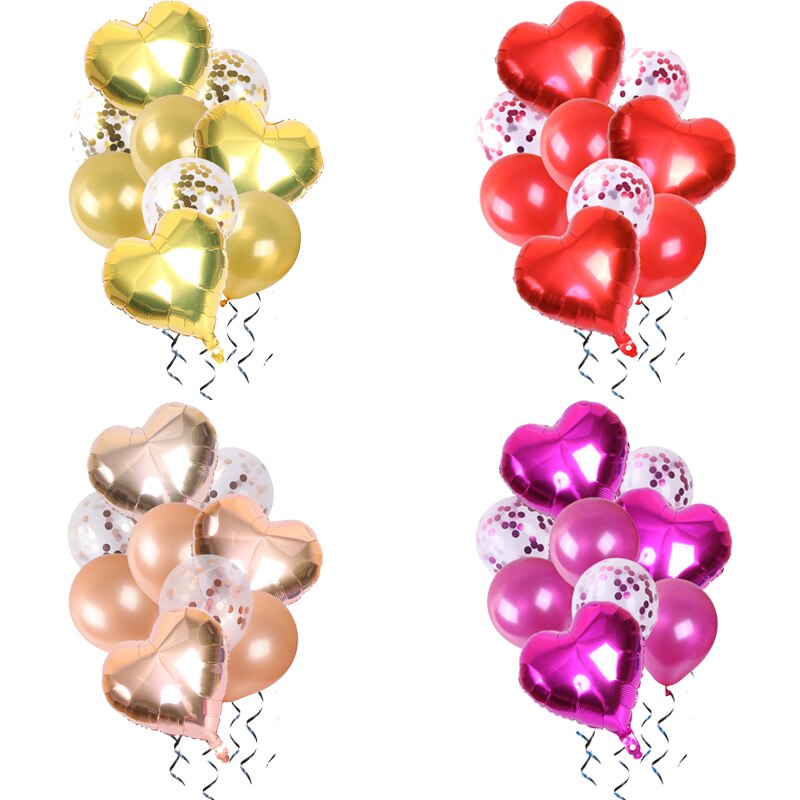 9pcs/lot Heart Aluminum foil balloon Confetti latex balloons For Kids birthday party wedding decoration balloons Baby Shower