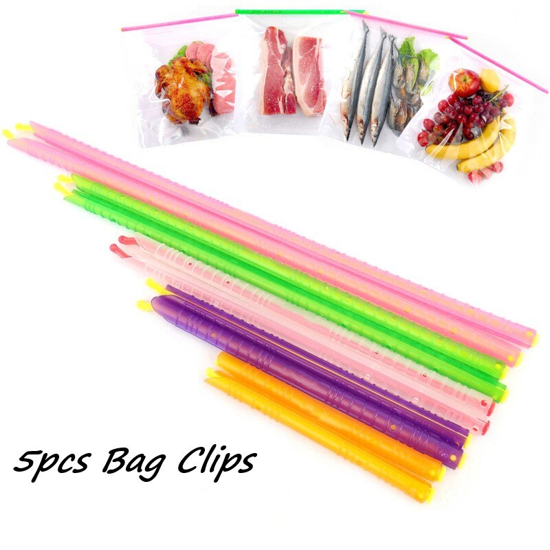 5pcs Reusable Plastic Food Bag Clips Seal Stick Fresh Food Snack Rod Strip Kitchen Coffee Bags Sealing Clip Sealer Clamp Random