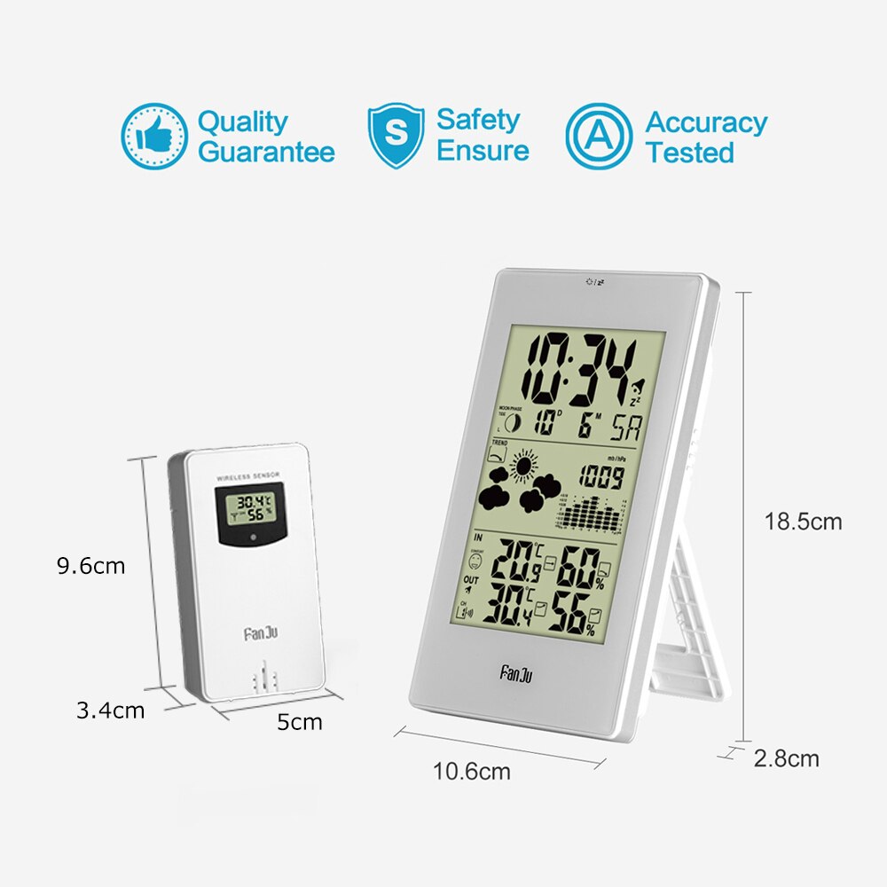 FanJu-Station météo avec baromètre, humidité, capteur d'extérieur, alarme et alarme, alarme, alarme, alarme, alarme, horloge numérique, FJ3352