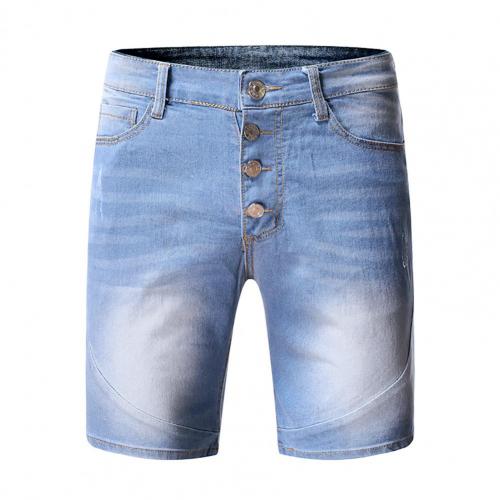 Denim shorts hombre elástico corto pantalones vaqueros rasgados de la piel-amistosa poliéster verano Pantalones cortos de hombre para el desgaste diario negro M-XL: Azul / M