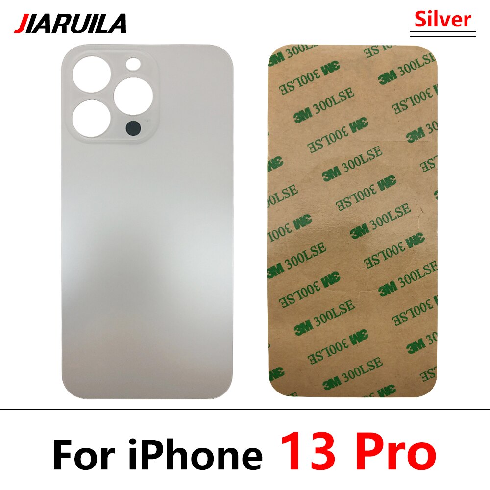 Big Hole powrót bateria drzwi tylna pokrywa szklana pokrywa baterii Case z klejem zamiennik dla iPhone 13 Pro Max: For 13 Pro Silver