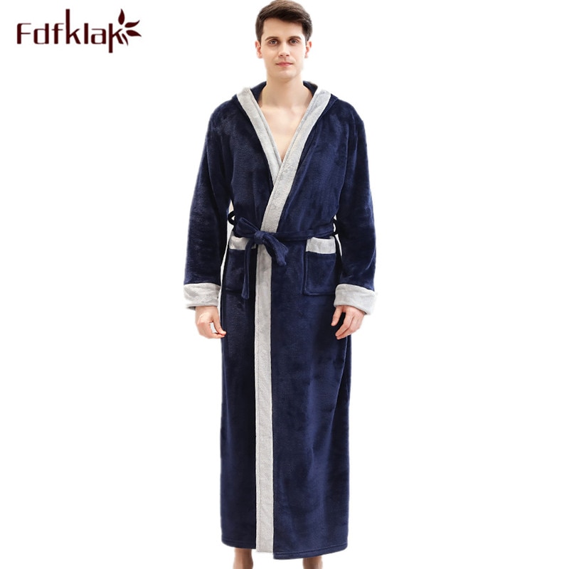 Mann badekåpe hette lang kimono menn badekåpe høst vinter nattøy kappe varm flanell #39 hjemmeklær bata hombre